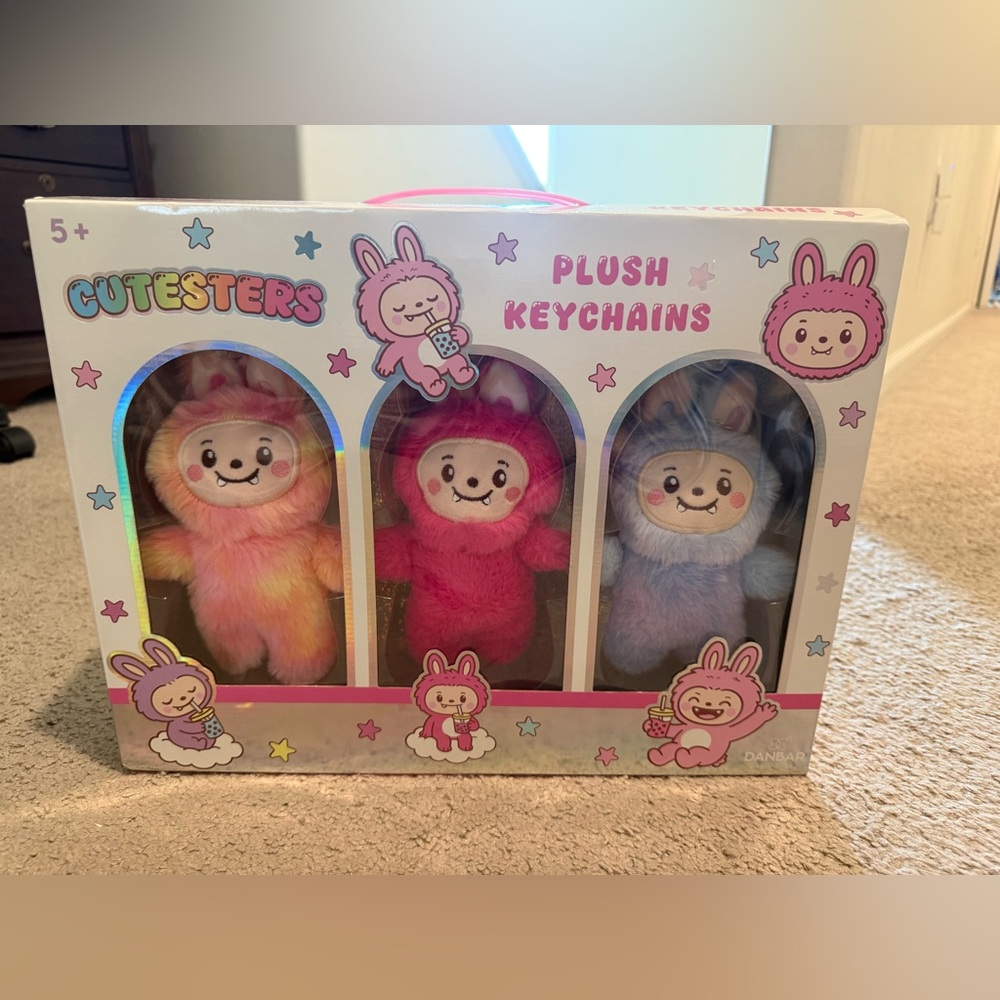 Plush Keychains Set - Multicolor (Pink, Rainbow, Lavender)